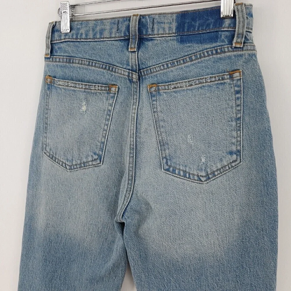 Abercrombie & Fitch High Rise Mom Jean Womens 26/2 S Blue Denim Short Distressed
